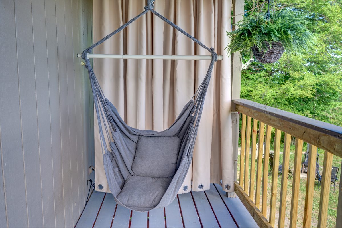 Hanging hammock chair on the deck