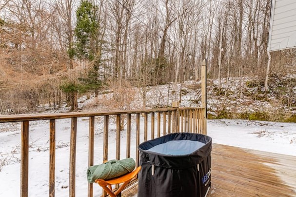 Outdoor cold plunge tub on the deck